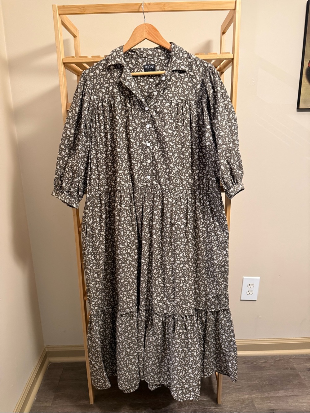 EsbGray Floral Tiered Button-Front Women’s Dress